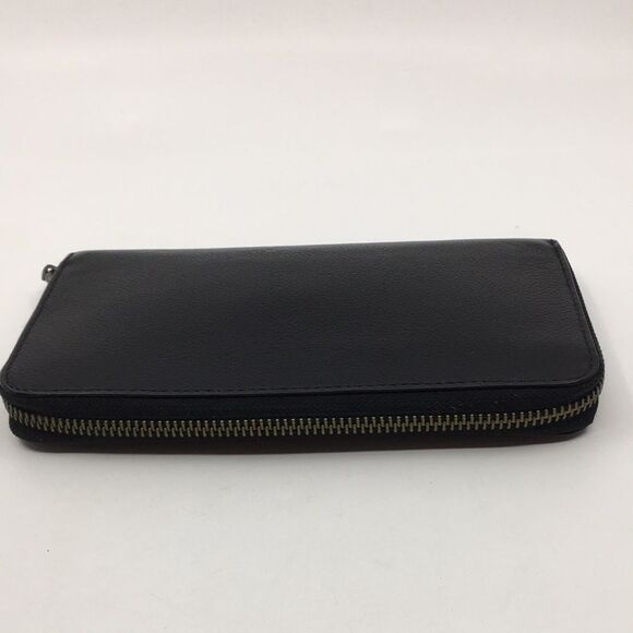 Coach Baseball Stitch Accordion Zip Wallet Black Smooth Calf Leather Unisex - Picture 9 of 16